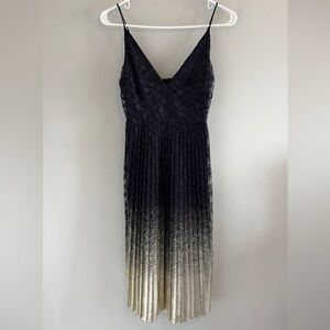 Topshop Lace Ombre Gold Pleated Midi Dress.